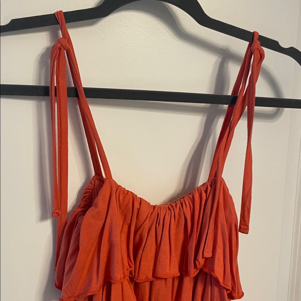 Ruffled Orange Dress with Tie Straps - Picture 2 of 3